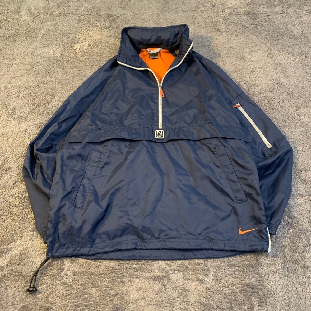 Nike Mens Vintage Y2K Half Zip Windbreaker Navy Blue‎ Mesh Lined Pullover Small